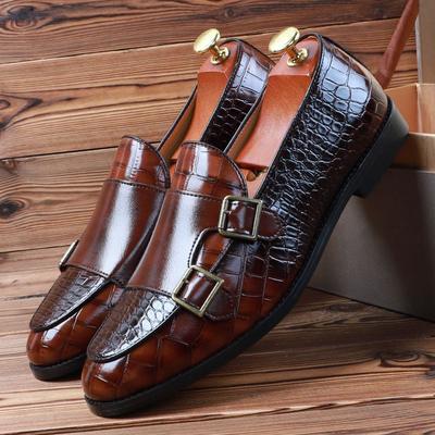 Scarpe Casual Classiche da Uomo in Microfibra Effetto Coccodrillo con Fibbia Mocassini Loafers da Festa Matrimonio Scarpe Piatte da Guida da Uomo
