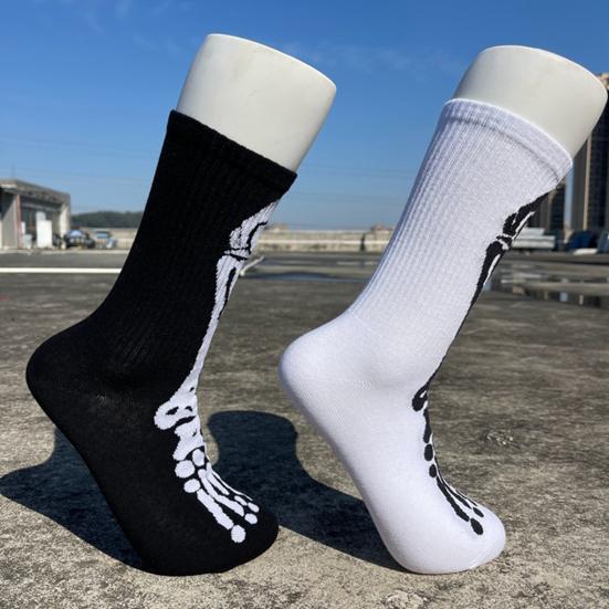 1 Pair Halloween Socks Spider Wet Skull Skeleton Print Color Matching High Elasticity Anti-slip Unisex Sport Sweat-Absorbent Basketball Long Stockings