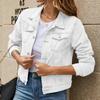Women's Solid Color Washed Denim Coat Commuting Style Lapel Long Sleeve Cowboy Coats Female Spring Autumn Jackets