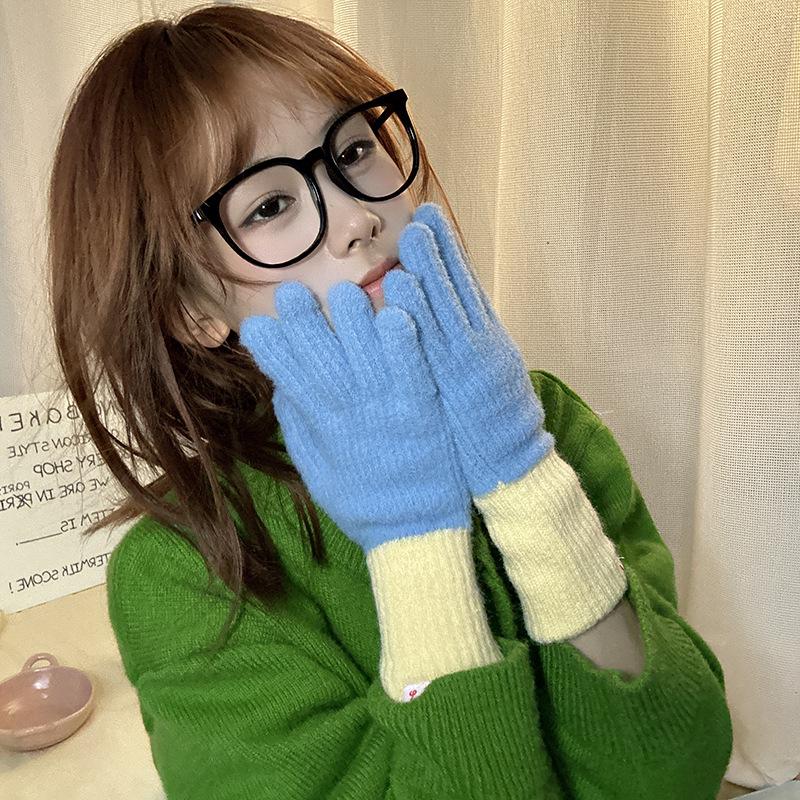 Luochi Knitting Dopamine Color Woolen Gloves: Women's Winter Knitted Touchscreen Cycling Gloves for Cold Protection