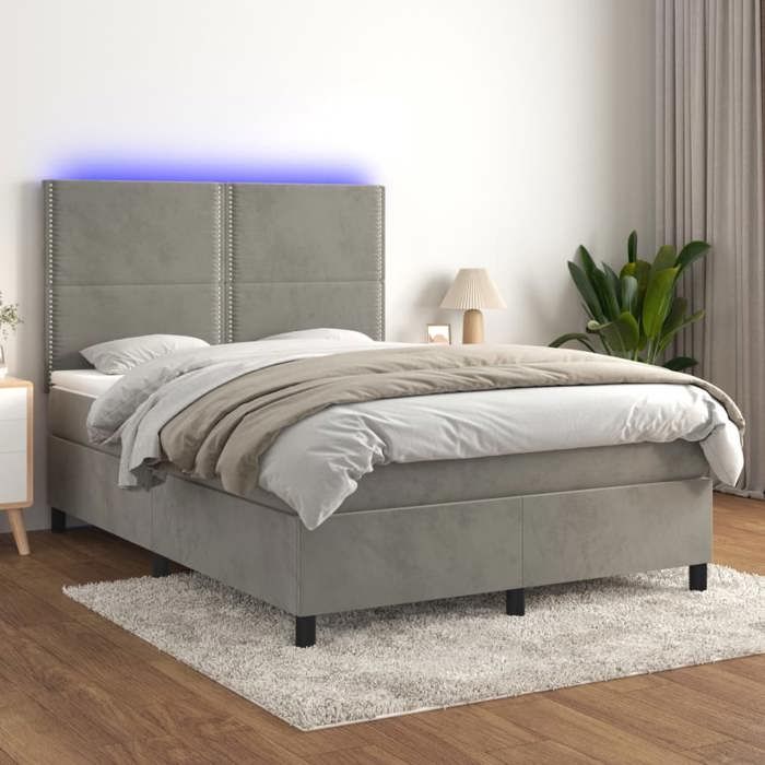 VidaXL Slat Bed Base with Mattress and LED, Upholstered Bed, Double Bed, Adult Bed for Interior Bedroom, 3136059