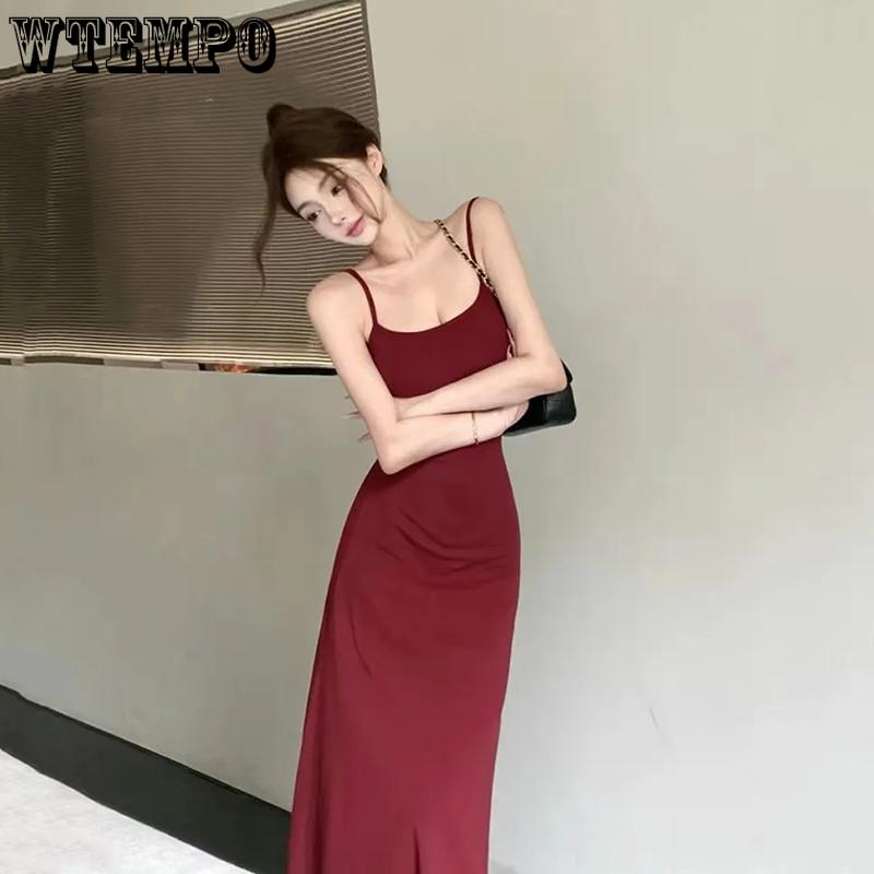 WTEMPO Culoare uni talie înaltă rochie camisole casual femei vară subțire fără spate fără mâneci rochii lungi pentru club de petrecere