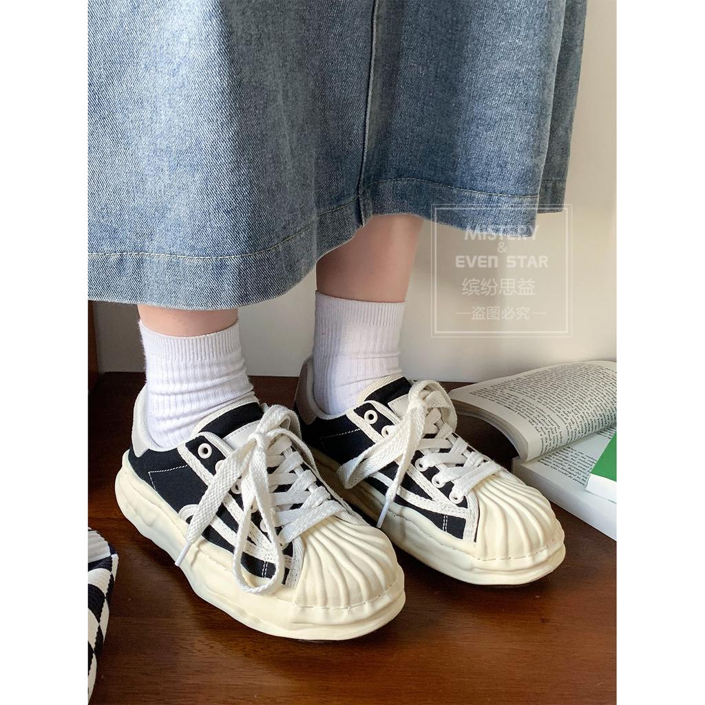 Fashion Women's Canvas Sneakers Dirty Shoes New Student Canvas Thick Dissolving Heels White Shoes Lace Up Sports Shoes for Women