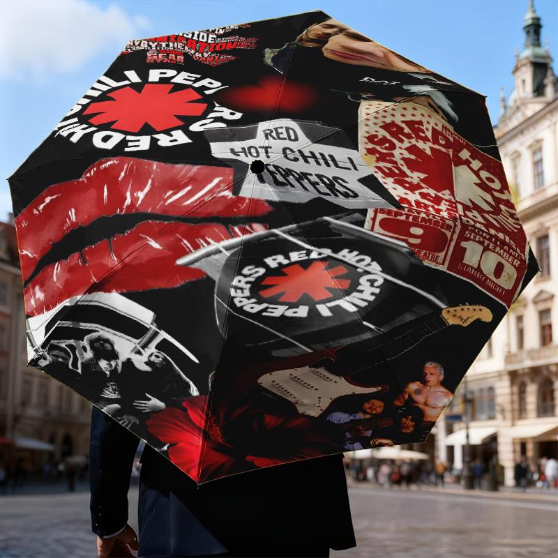 1PC Hot Chili Music Umbrella Folding Umbrella, Automatic Umbrella 8-Frame for Travel, Casual Lightweight Birthday Christmas gift