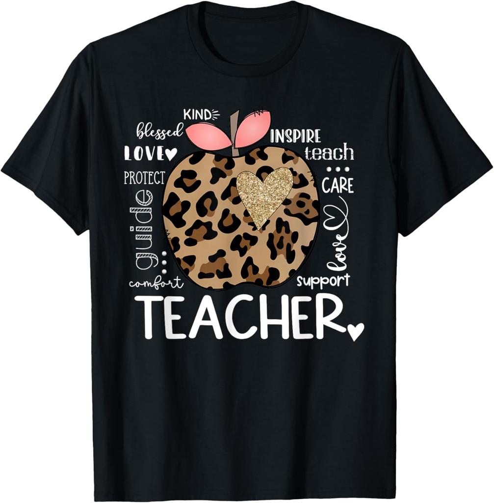 Teacher Life Leopard Apple Teacher's Day Back to School T-Shirt