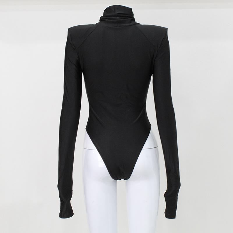 Fashion Turtleneck Long Sleeve Jumpsuit Tight Body High Elastic Sexy Women Bodysuit Solid Color Casual Playsuits Elegant Basic Simple Romper Clothing