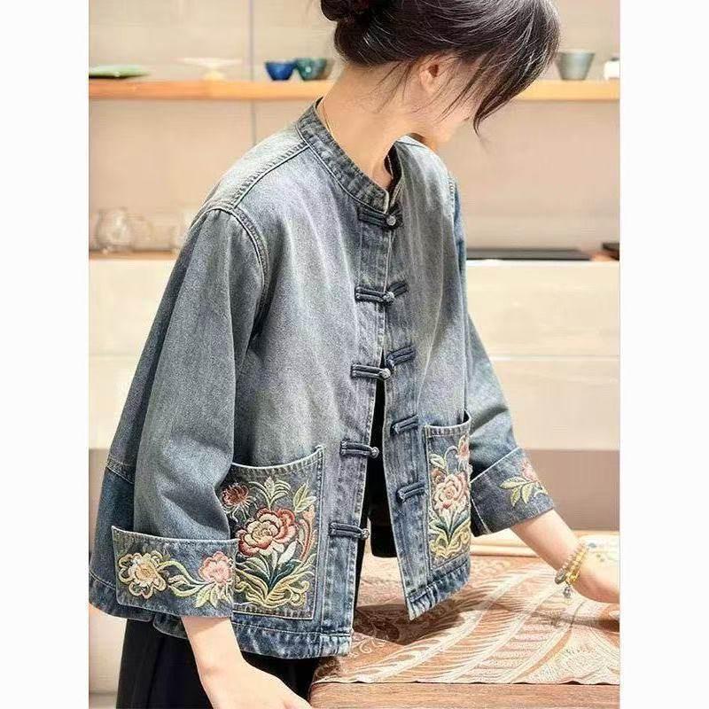 2026 Spring/Autumn Elegant New Chinese Style Women's Embroidered Denim Jacket