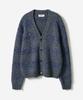 Trip Le Sens [100% Wool] Pure Light Jacquard Yarn Striped Crop Cardigan_Blue Gray