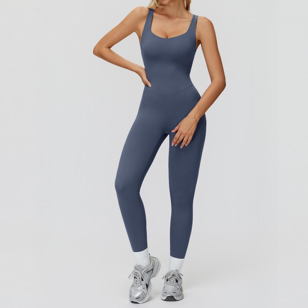 European & American One-Piece Brushed Yoga Bodysuit: Tight-Fitting, Slimming, Sports & Fitness Wear