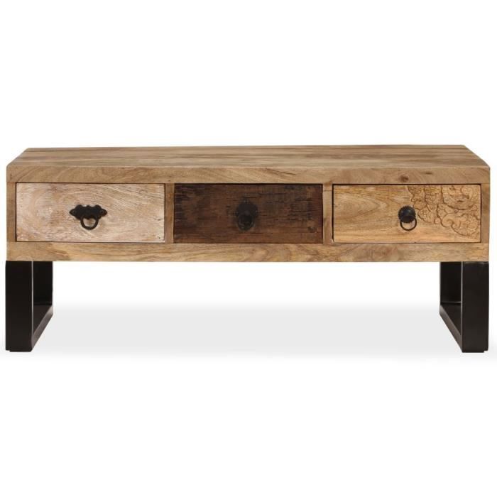 VidaXL Table basse avec 3 tiroirs Bois de manguier massif 90x50x35 cm