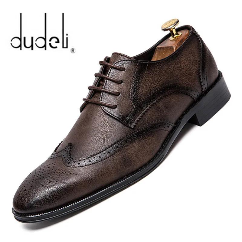 Fashion DUDELI 2025 Brogue Formal Shoes Men Dress Leather Shoes Fashion Men Flats Shoes Genuine Retro Pointed Toe Oxford Male Footwear