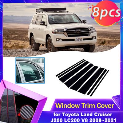 Cubierta de Moldura para Ventana de Puerta de Coche para Toyota Land Cruiser J200 LC200 V8 2008~ Pegatina Plateada de Fibra de Carbono Postes de Pilar Accesorios