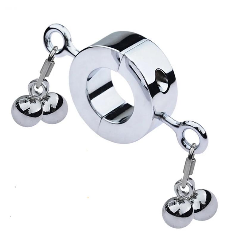 Heavy Metal Penis Ring Testicle Ball Stretcher Scrotum Cock Rings Locking Pendant Weight Male Chastity Sex Toys For Men Gay