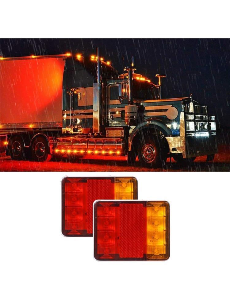 2Pcs LED Trailer Tail Light 12V 8 LED Amber Red Taillight Turn Signal Brake Running Tail Stop Light for Truck Camper RVs