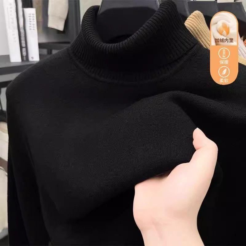 One-piece Velvet Turtleneck Sweater for Men In Autumn Winter Velvet Thickened Shirt Warm Knitted Sweater with Pullover Inside