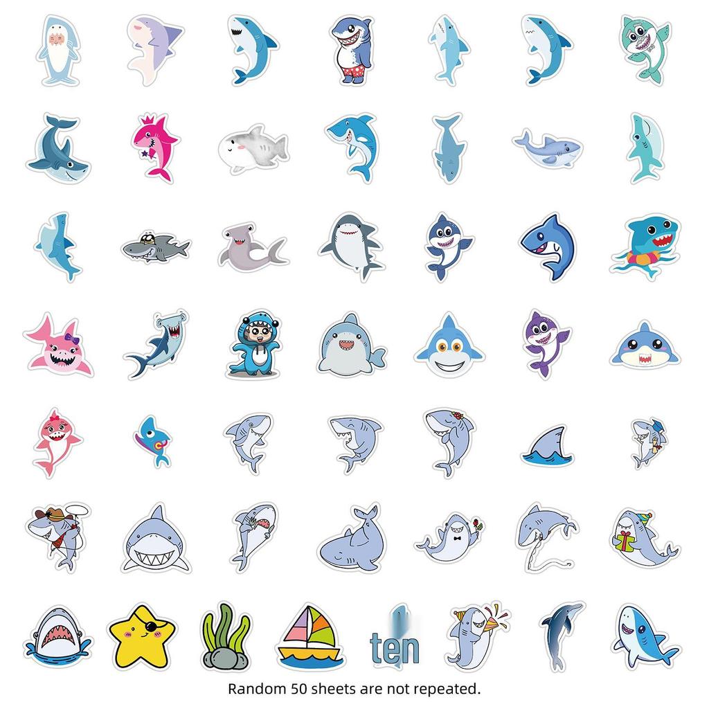 50PCS Cute Shark Cartoon Stickers for Phone, Computer, Laptop & Book - Waterproof Decorative Stationery Stickers