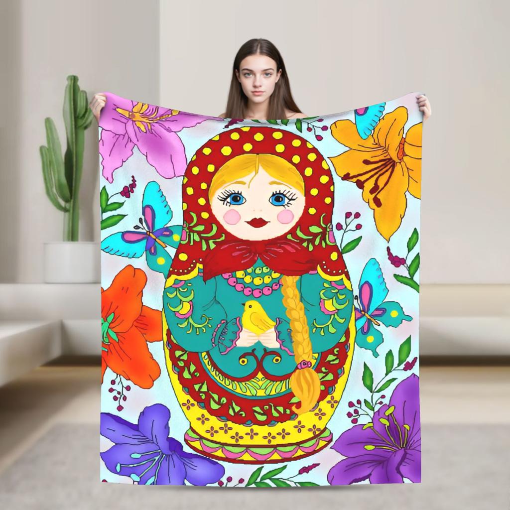 Matryoshka Russian Nesting Doll Blankets Cute Fleece Funny Breathable Throw Blankets for Chair Covering Sofa Decoration Outdoor