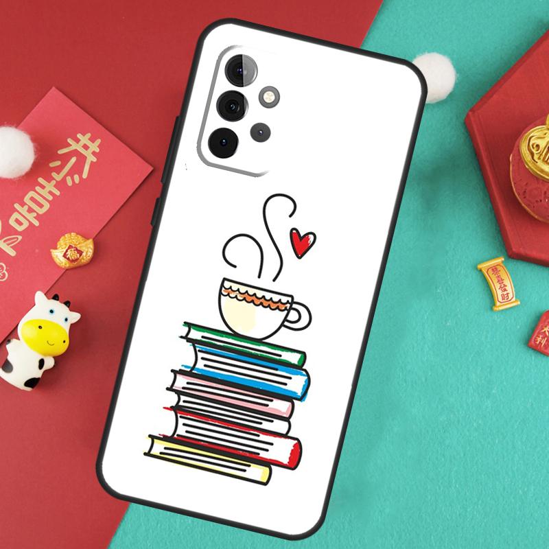 Books And Coffee Case For Samsung Galaxy A16 A26 A36 A56 A15 A35 A55 A14 A34 A54 A12 A32 A52 A13 A33 A53 A17