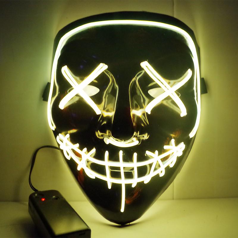 Black Ghost LED Sound-Control Mask - Luminous V Shape Halloween Prop