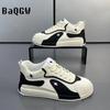 Fashion Men Casual Shoes Fashion Leather Canvas Breathable Color Block Running Luxury Sneakers Height Increased Platform Board Shoes