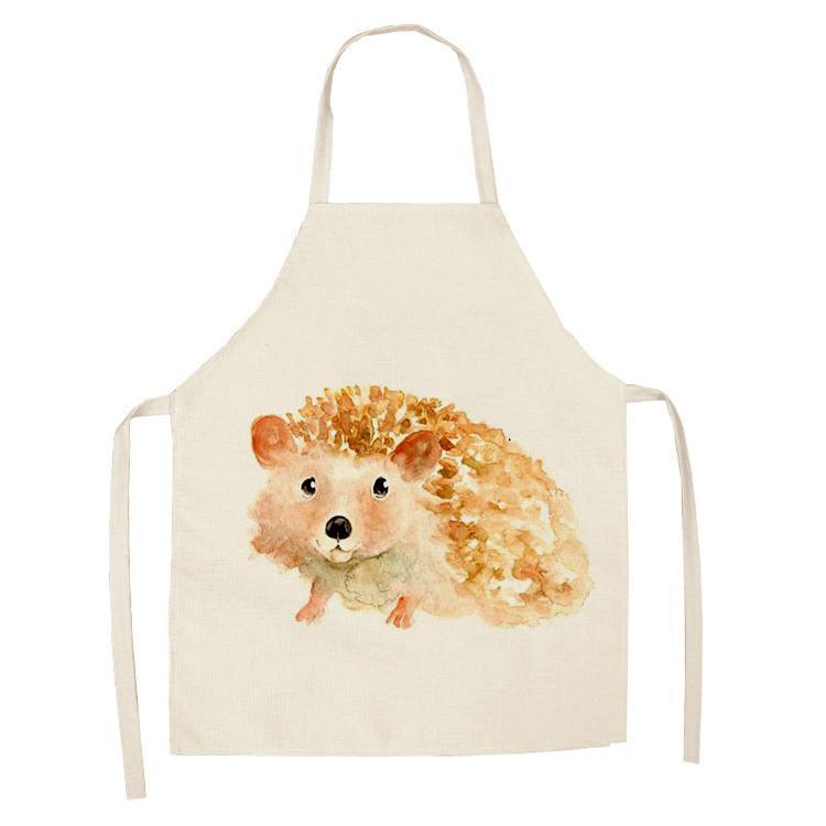Fartuch kuchenny z nadrukiem jeża, bez rękawów, bawełniany i lniany, dla mężczyzn i kobiet, narzędzia do czyszczenia gospodarstwa domowego