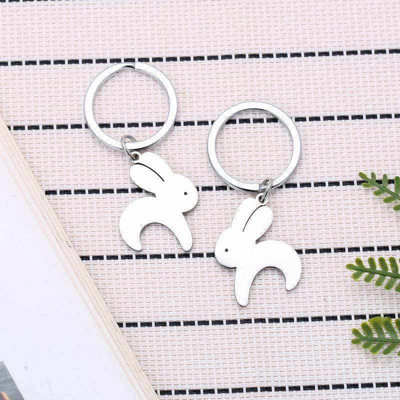 Splicing Love Rabbit Stainless Steel Keychain Cute Heart Design Fashion Couple Best Friend Pendant Practical Gift