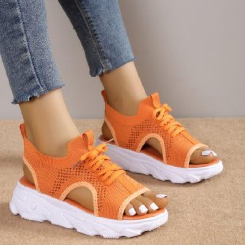 Spring and Summer New Wedge Heel Sandals Women's Flying Woven Breathable Mesh Hollow Muffin Fish Mouth Sandals