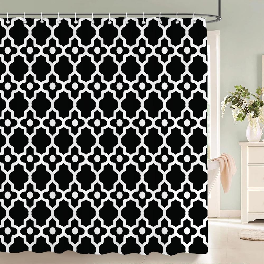 

Stripe Shape Shower Curtains for Bathroom Simple Black White Multi-color Wave Stripe Grid Pattern Waterproof Bathroom Curtains W90xH180cm