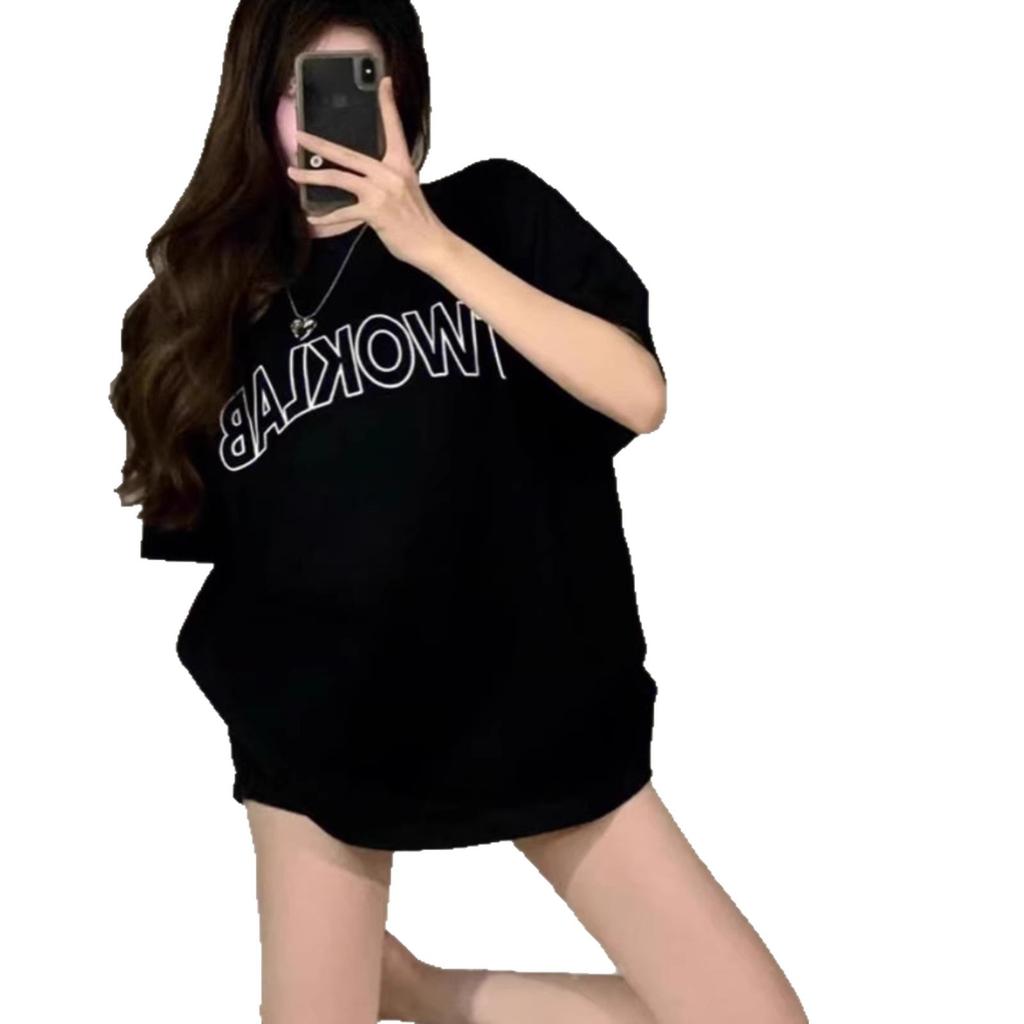American retro letter printing large size fat MM short-sleeved T-shirt women's summer loose design sense niche Hong Kong flavor top