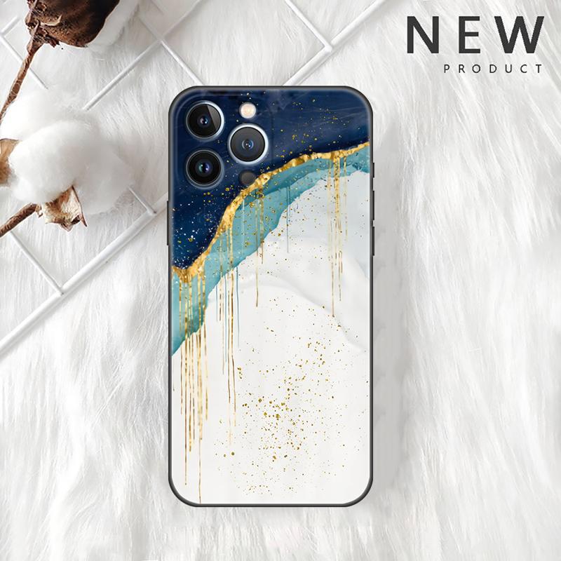 Luxury Gold Foil Art Case For Apple iPhone 11 15 13 14 Pro Max 12 Plus X 15Pro Black Silicone Phone Coque