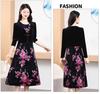 Gold Velvet Patchwork Two-Piece Dress for Middle-Aged Women - Age-Reducing and Stylish Long-Sleeved Attire for Spring and Autumn