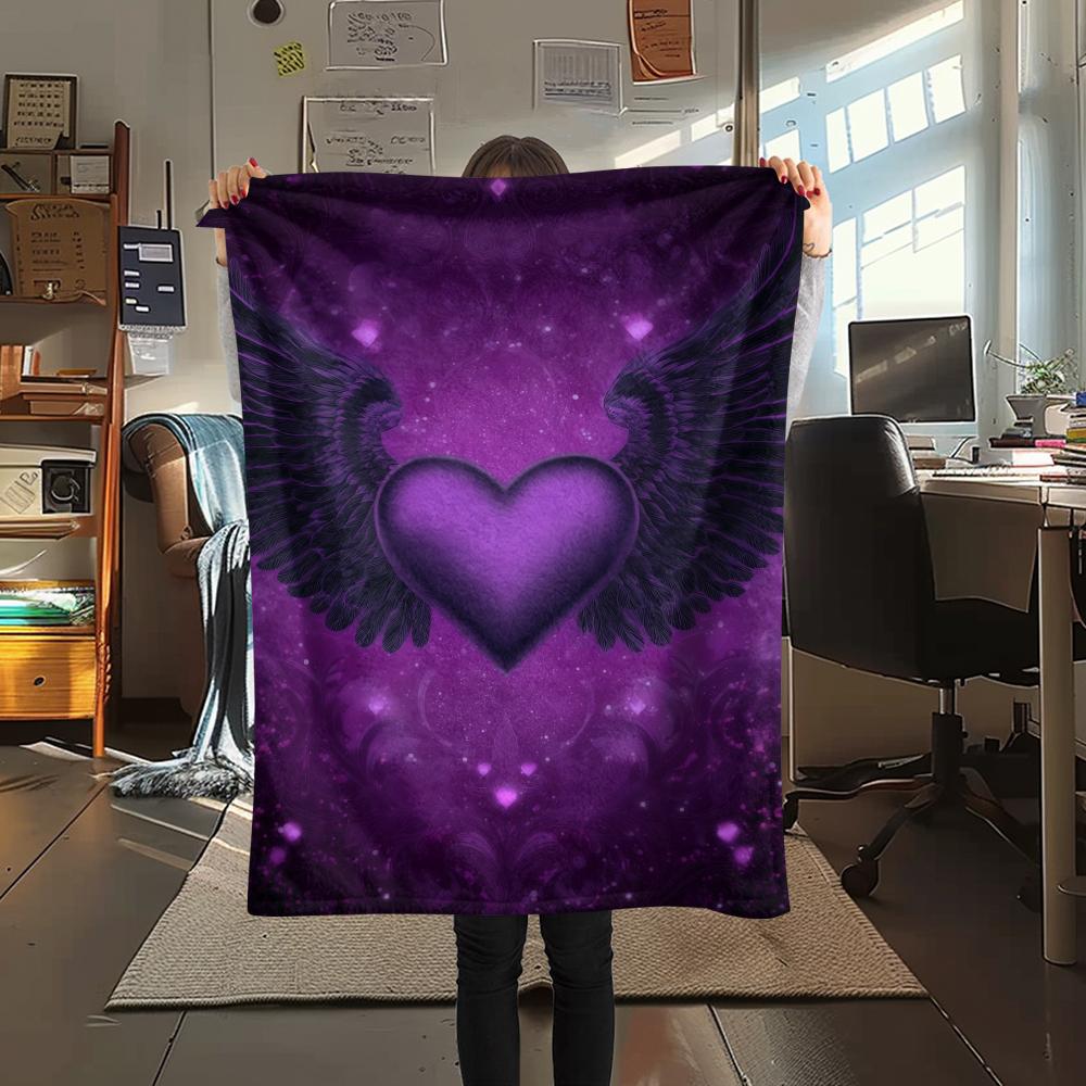 purple heart Print Flannel Blanket,High quality Comfortable for All Seasons,Home Decor,Warmth and Comfort,Perfect for Christmas Gifts