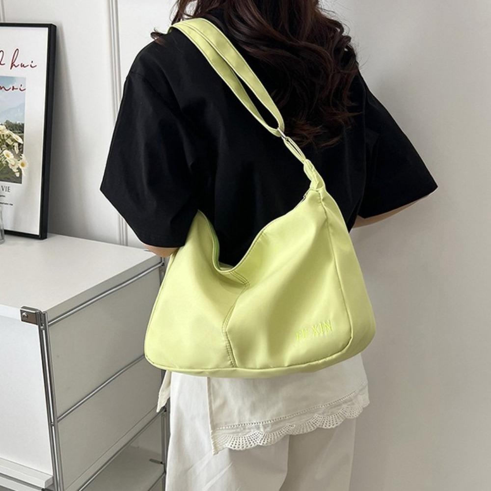 Solid Color Shoulder Bag Lightweight Hobo Bag Simple Canvas Crossbody Bag  Work
