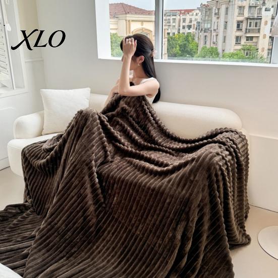 Lightweight Breathable Bed Cover Striped Fleece Blanket for Bed, Ribbed Throw Couch, Warm Faux Rabbit Fur Soft Cozy Blankets, Plush Blankets
