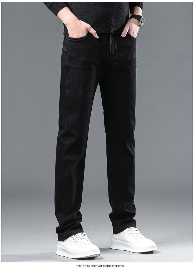 Men's Black Stretch Business Jeans – Autumn/Winter, Thick Style, Sizes 28-40, Available in Two Colors
