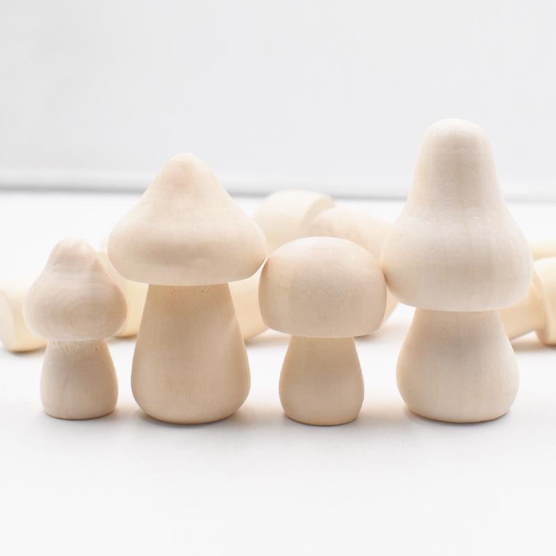 10PCS Unfinished Wooden Mushroom Natural Mini Wood Mushrooms for Arts and Crafts Projects Decoration, DIY Paint Color