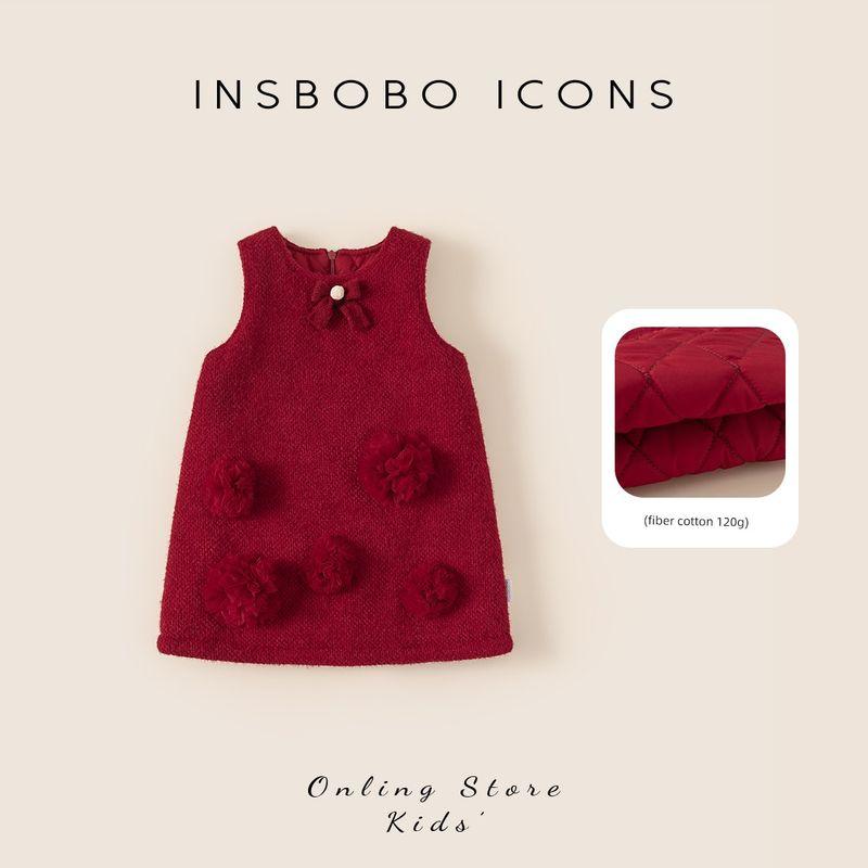 Insbobo Girls Dress Red Skirt Winter New Style Kidsren s New Year Clothes Baby New Year Winter Clothing Trendy Red 80