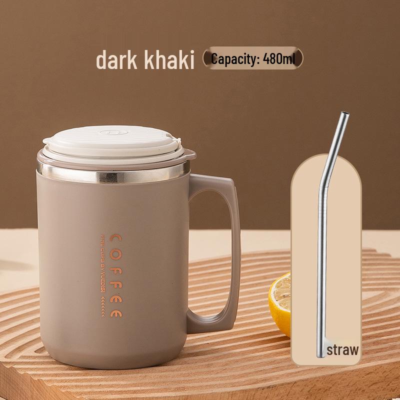 304 Stainless Steel Double-Walled Insulated Mug with Lid, Spoon & Straw 304 Stainless Steel Interior