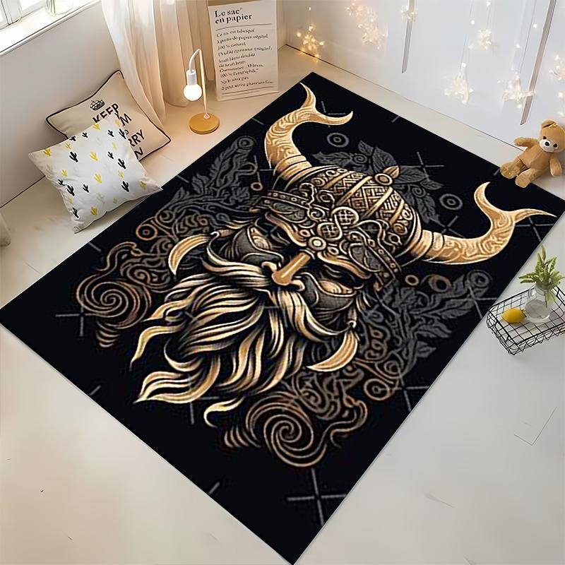 Viking Warrior with Golden Horned Helmet Pattern Carpet Decor Suitable for use as an anti-slip for living room bedroom sofas