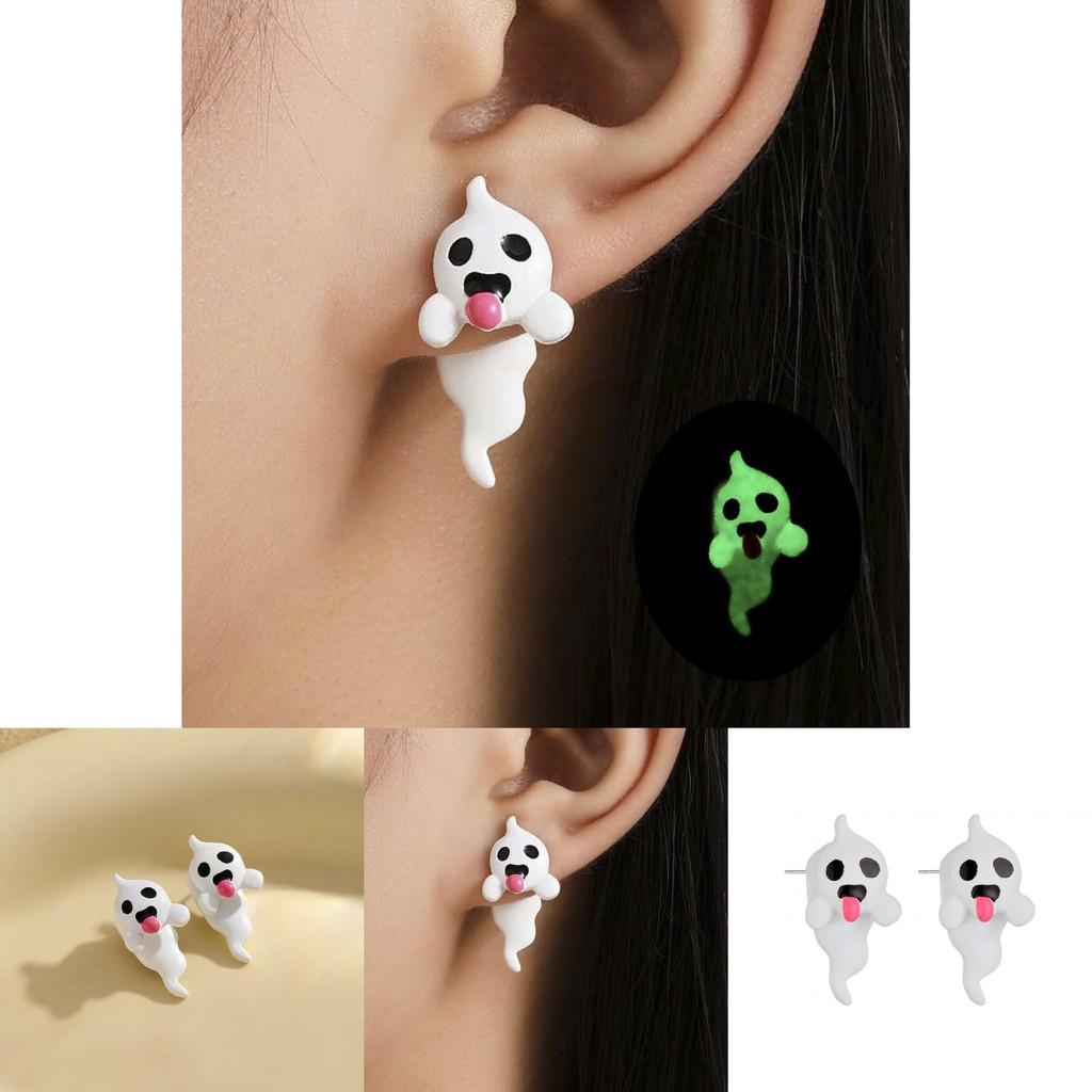 Unique Ghost Shaped Earrings Eye-catching Glow In The Dark Alloy Jewelry For Halloween