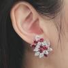 Huitan Sparkling Red Cubic Zirconia Stud Earrings for Women Temperament Elegant Female Engagement Wedding Earring Party