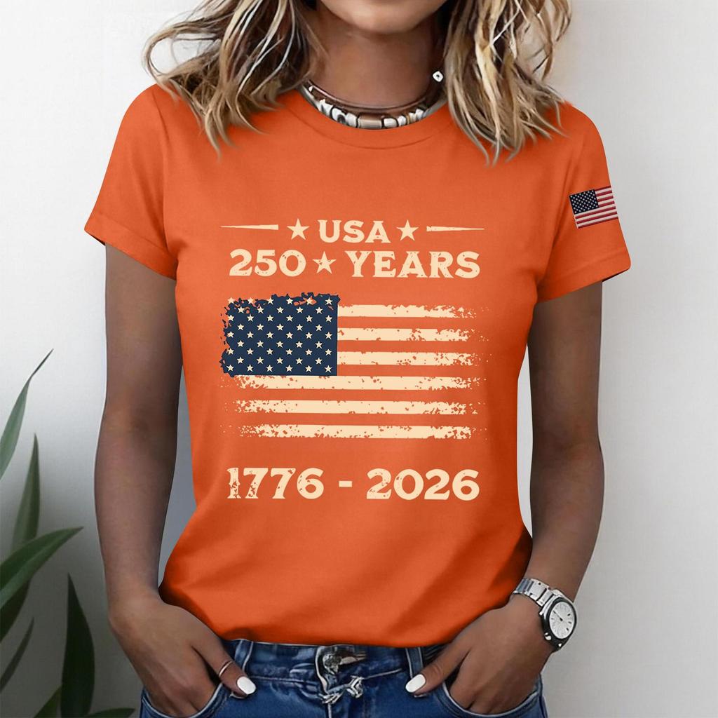Women's Fashion Casual Printed Short Sleeve Round Neck Pullover Tops