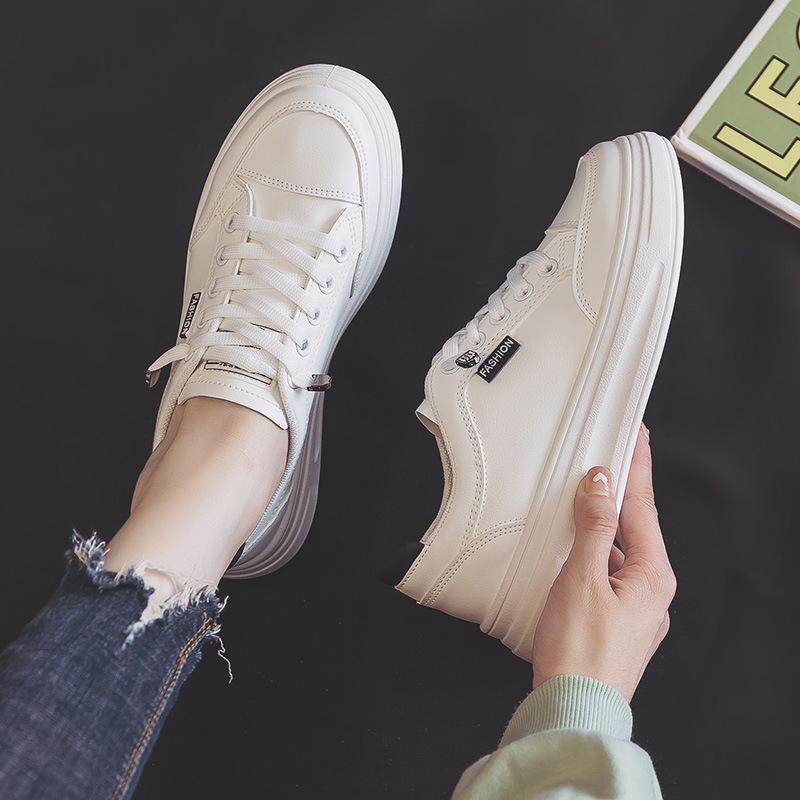 Korean Version of Ins Single Shoes Casual Shoes Women's Girls  Breathable Leather White Shoes Women