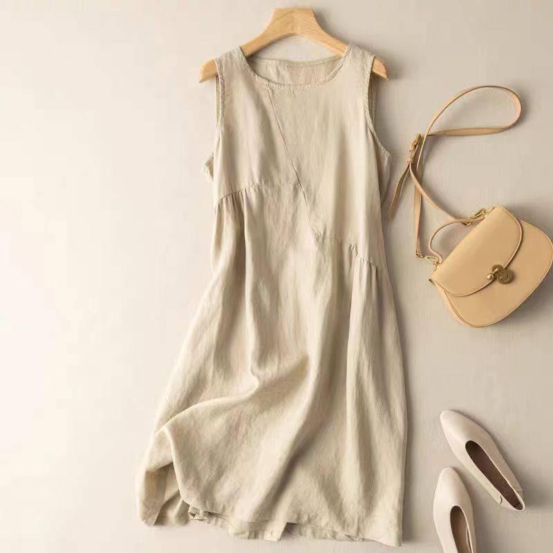 Tank Dress Women Loose Mid-length Tank Dress Day Summer Literary Retro