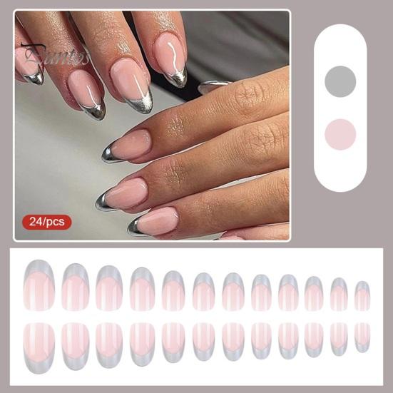 1 Set Wearable False Nails DIY Nail Art Kit with Glue & Nail File Press-on Nails Waterproof Gel Fake Nails Full Cover French Tips Artificial Nail