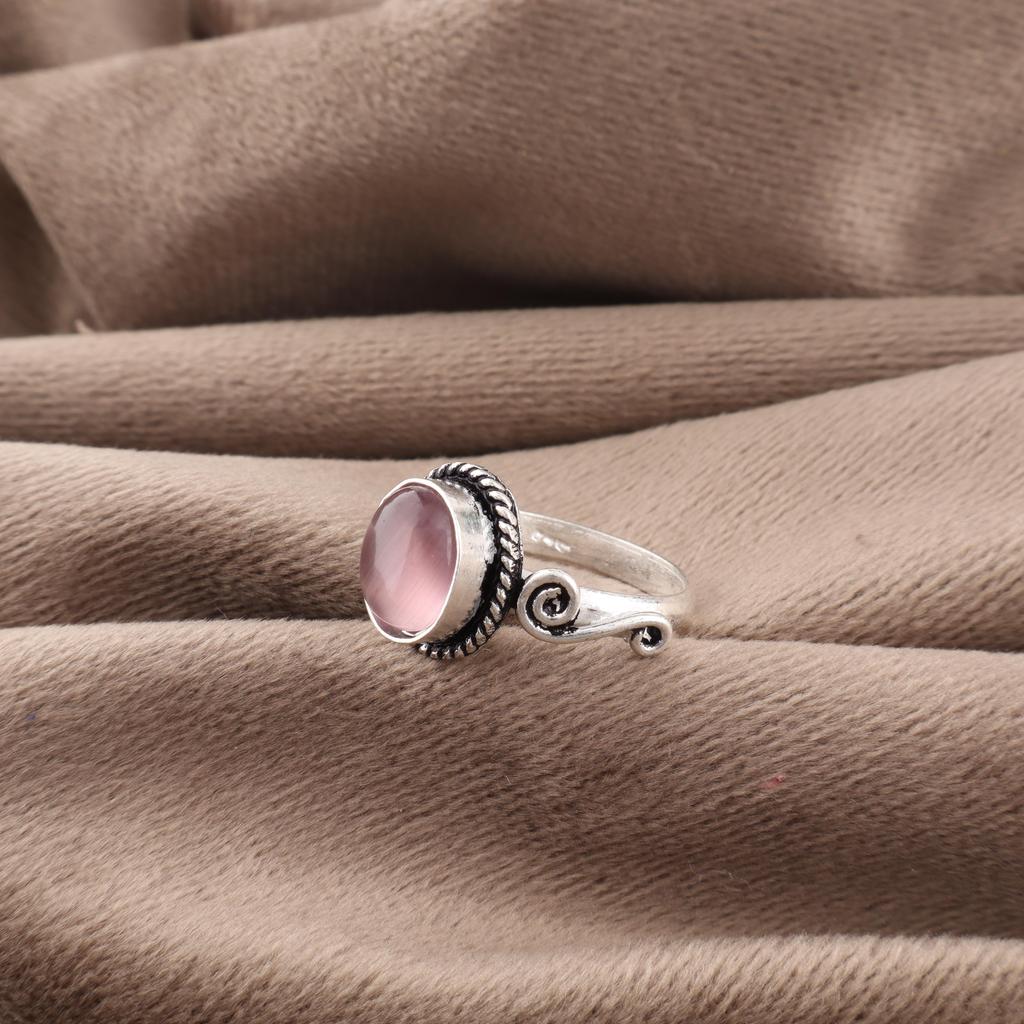 Lila Katzenauge 925 Sterlingsilberring, Handgefertigter Silberschmuck, Wunderschöner Katzenaugen-Edelsteinring Schmuck zum Geschenk