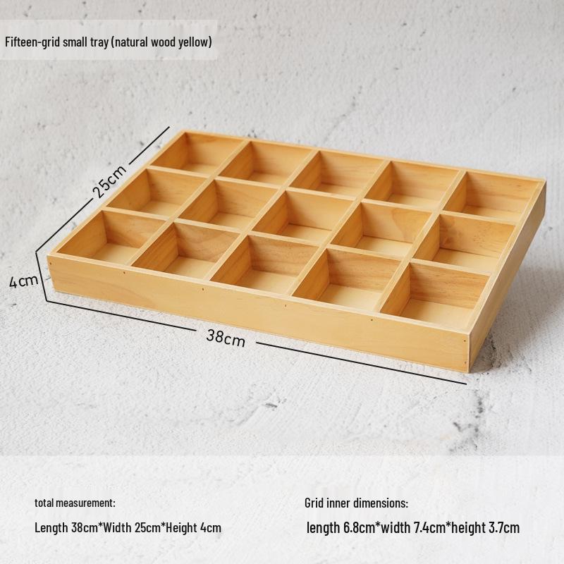 Retro Wooden Multi-Grid Desktop Storage Box and Display Tray
