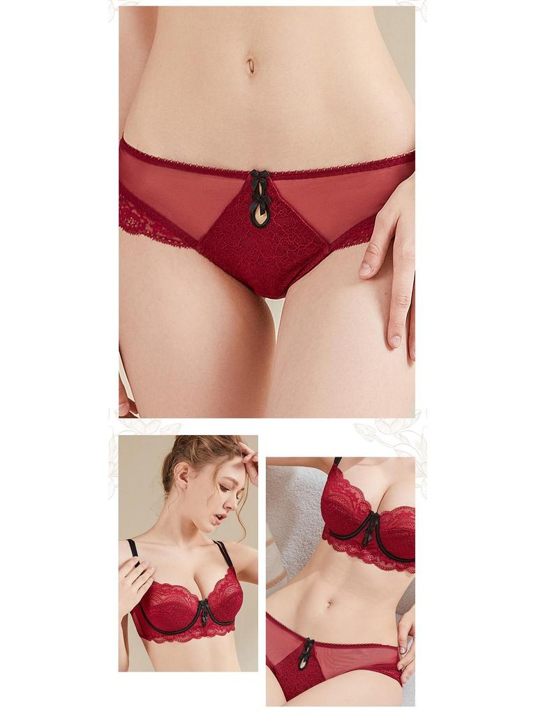Red Lace Lingerie Set, Ultra-Thin Push-Up Bra, Flattering for Larger Busts, Pure Desire
