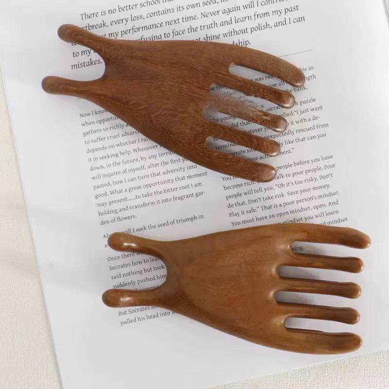 Golden Sandalwood Five-Claw Head Massage Comb and Guasha Scraper