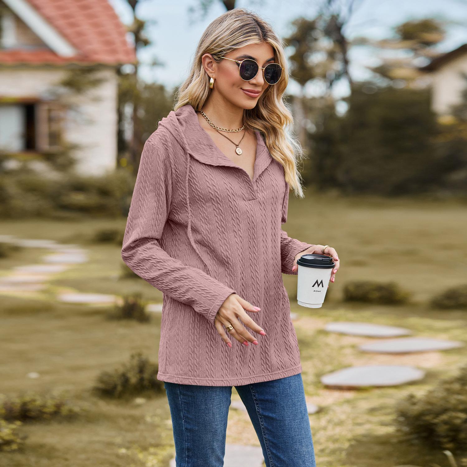 

Осень-зима пуловер сплошной цвет с капюшоном свободная толстовка с длинными рукавами для женской одежды XXL темно-розовый